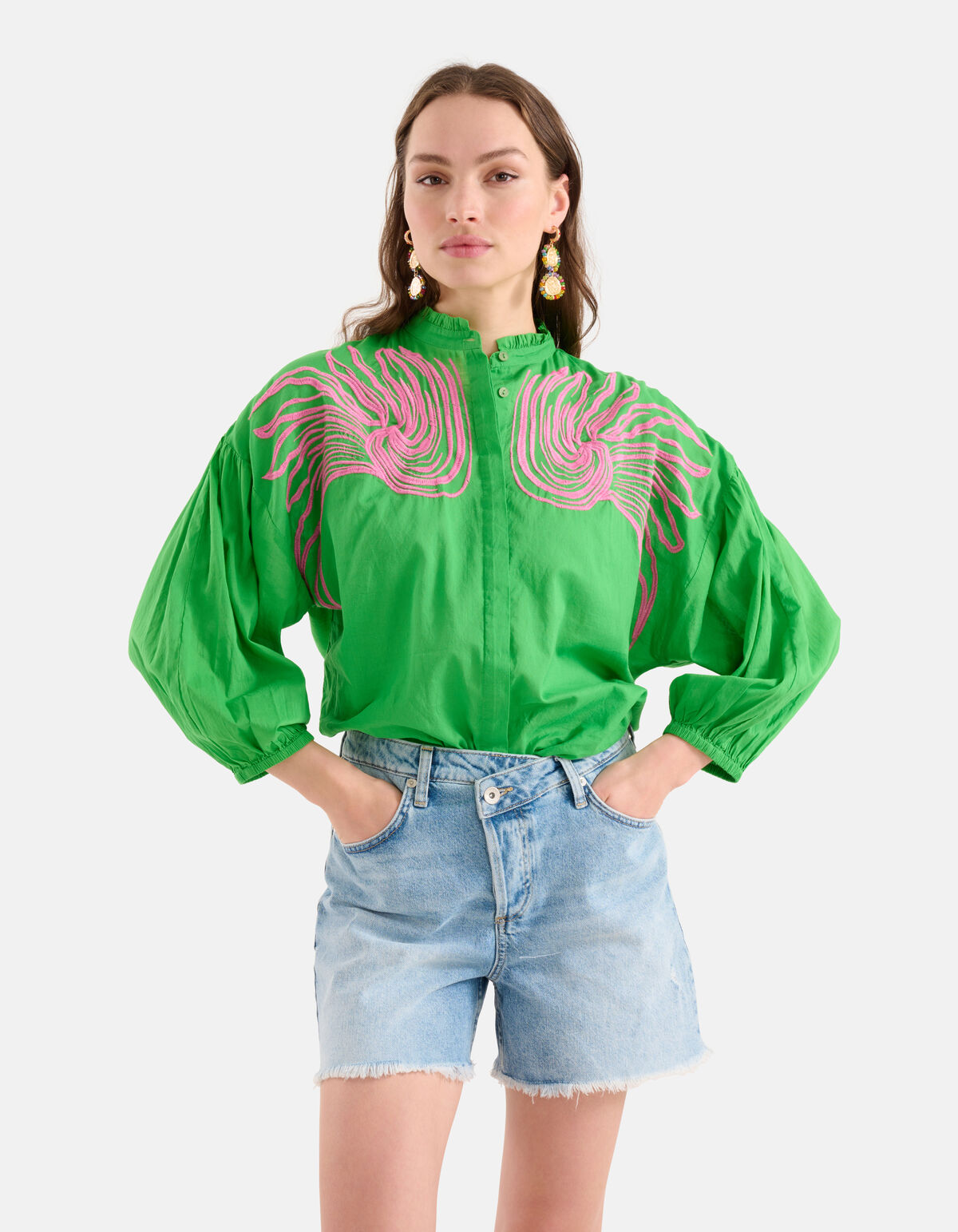 Embroidery Blouse Groen SHOEBY WOMEN