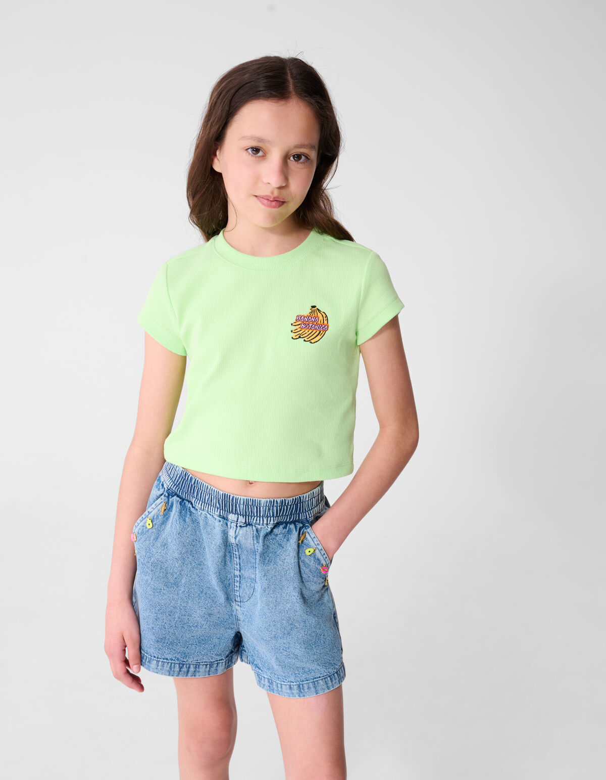 Rib Banana Crop Top Lichtgroen SHOEBY GIRLS