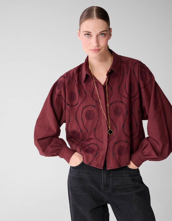 Beaded Embroidery Blouse Donkerrood By Mieke SHOEBY WOMEN