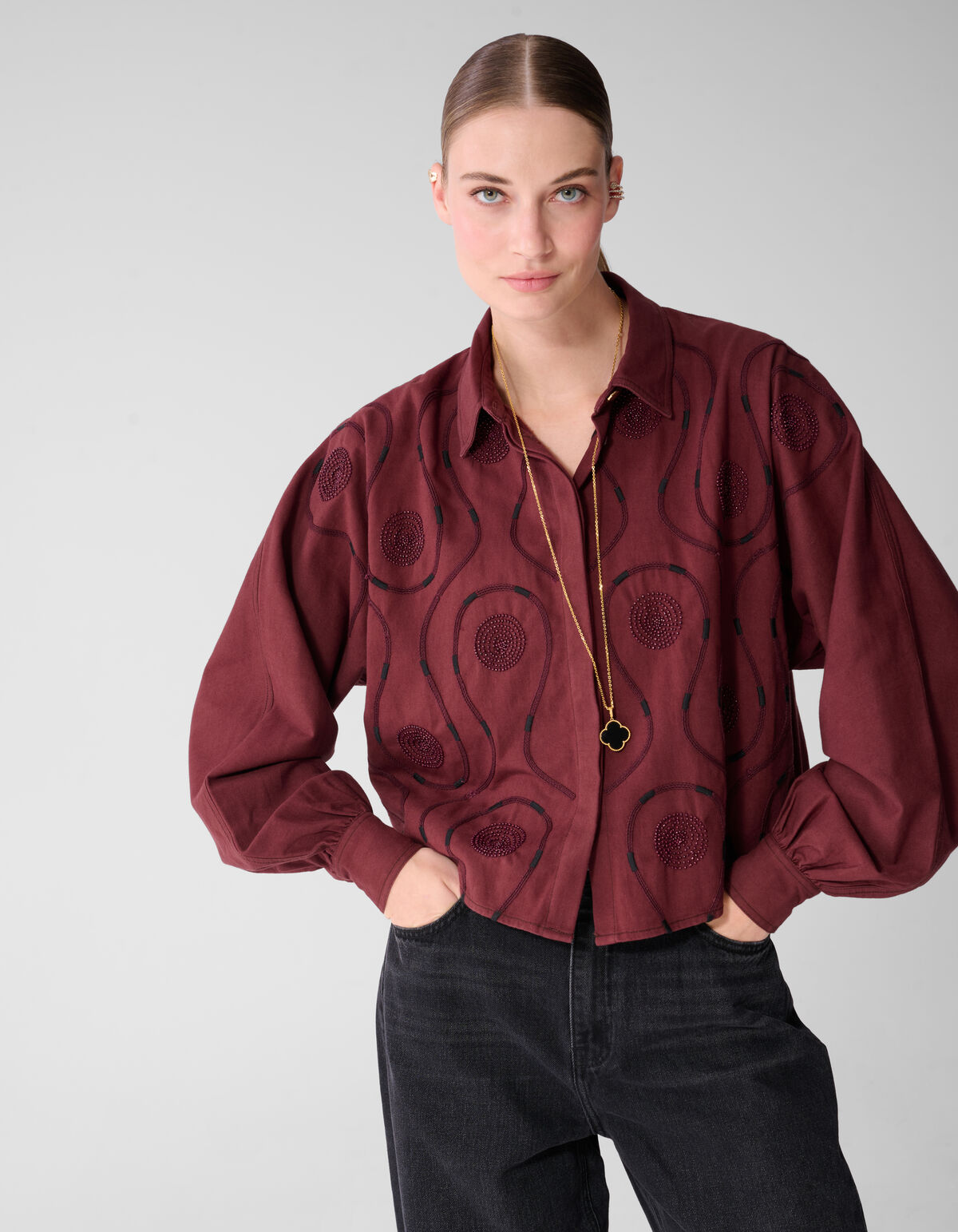 Beaded Embroidery Blouse Donkerrood By Mieke SHOEBY WOMEN