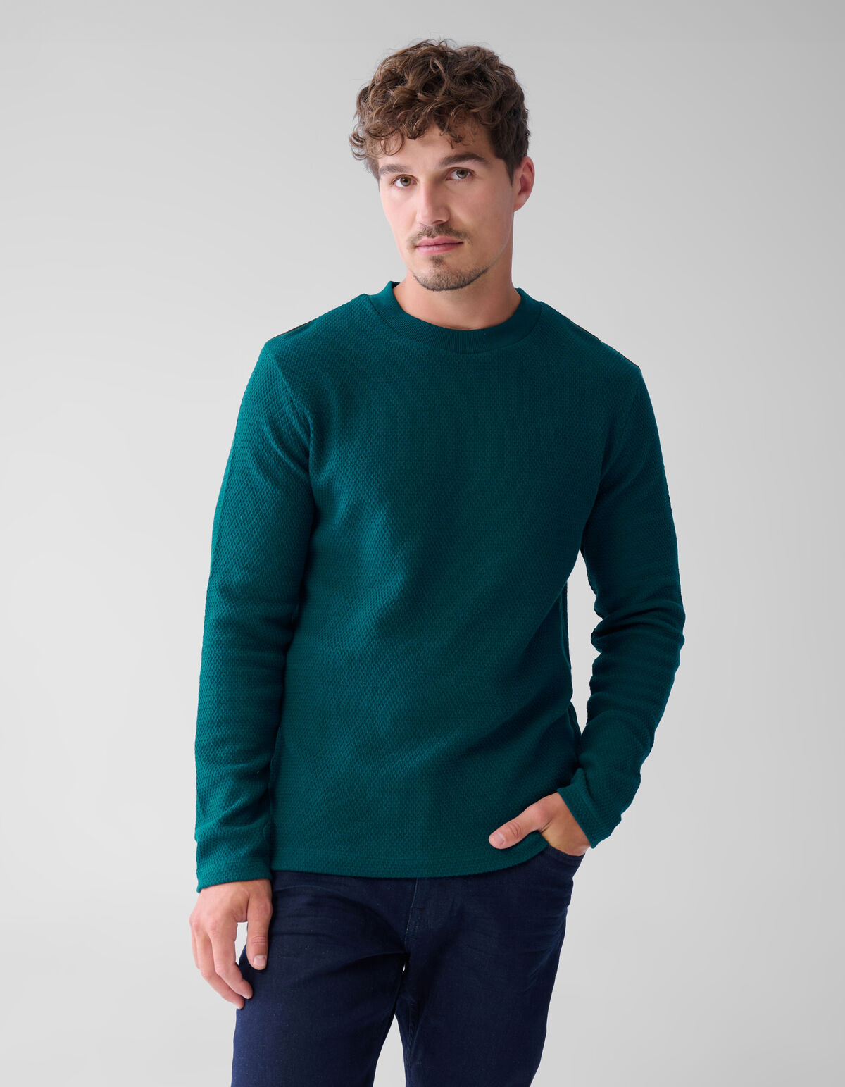 Structuur Jersey Longsleeve Donkergroen SHOEBY MEN