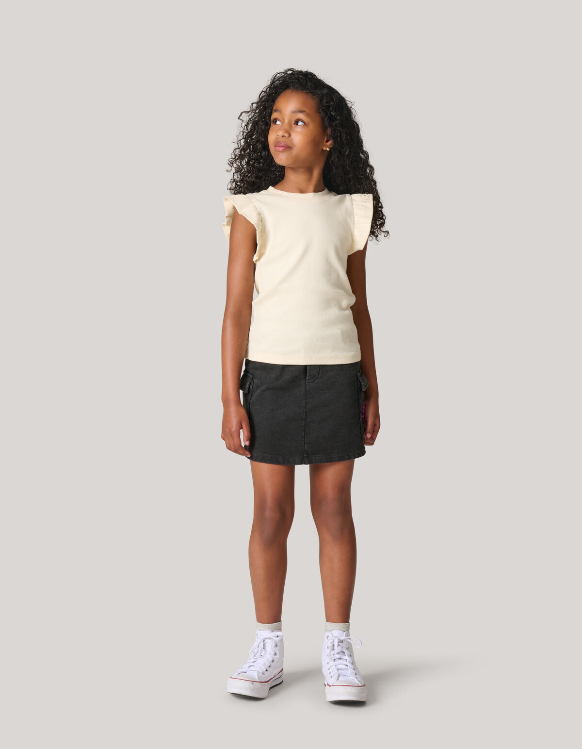 Ruffle Rib Top Gebroken Wit SHOEBY GIRLS