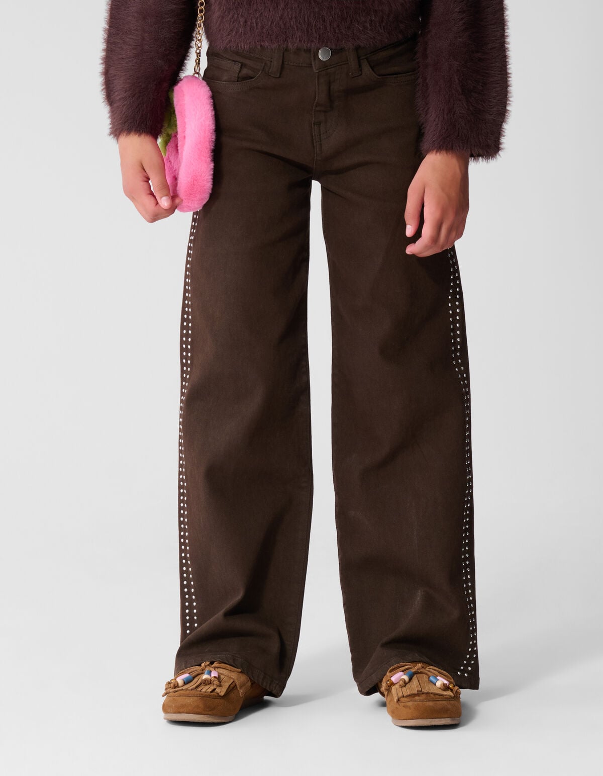 Stud Wide Leg Fit Jeans Bruin SHOEBY GIRLS