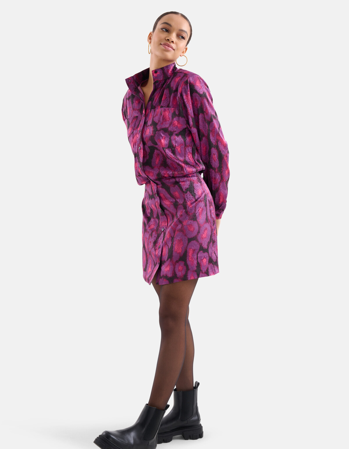 Shoulder Padding Satin Jurk EKSEPT