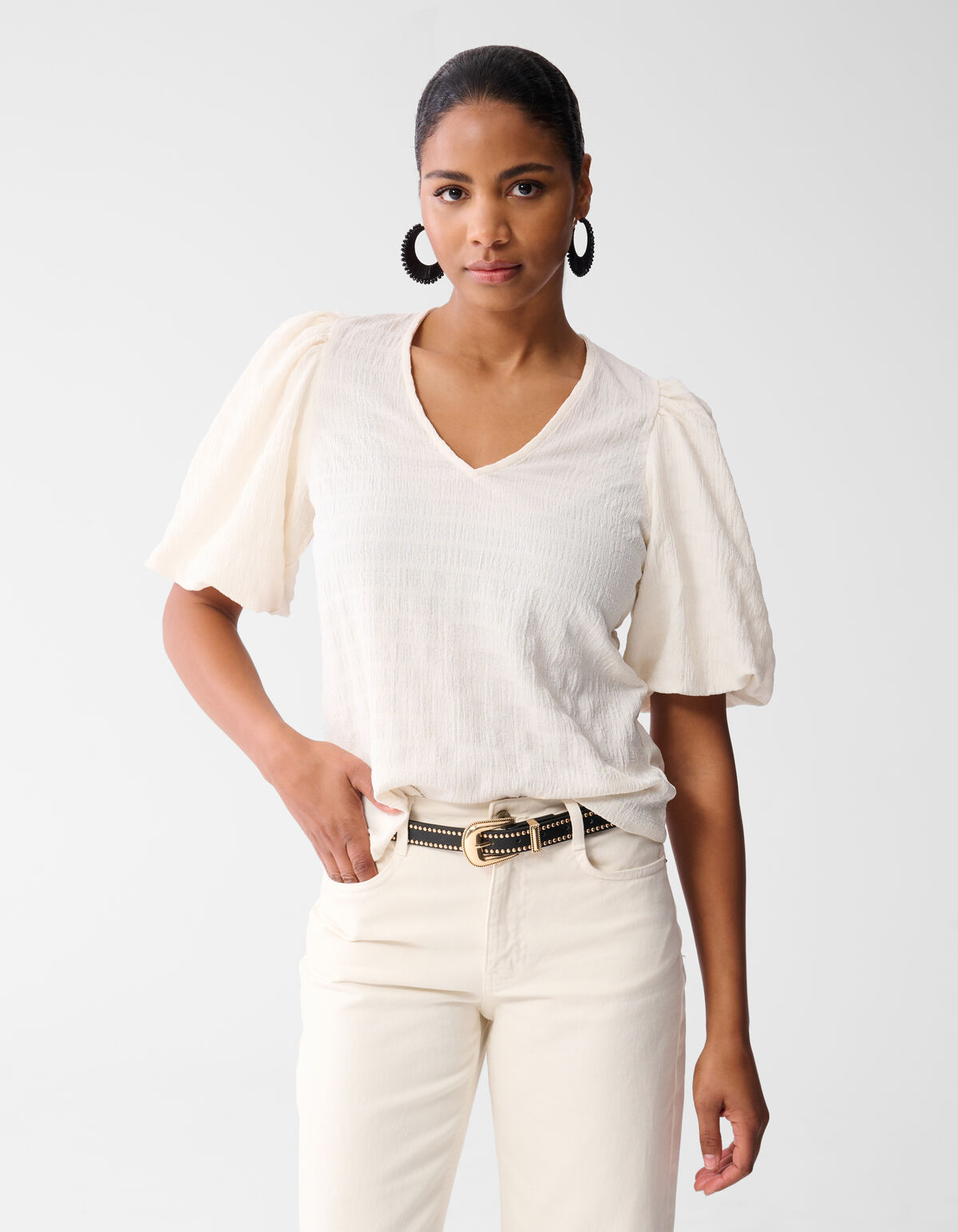 Crinkle Top Gebroken Wit SHOEBY WOMEN