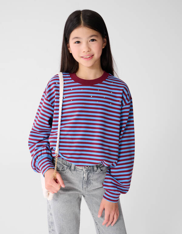 Stiped Balloon Fit Sweater Donkerrood/Blauw SHOEBY GIRLS