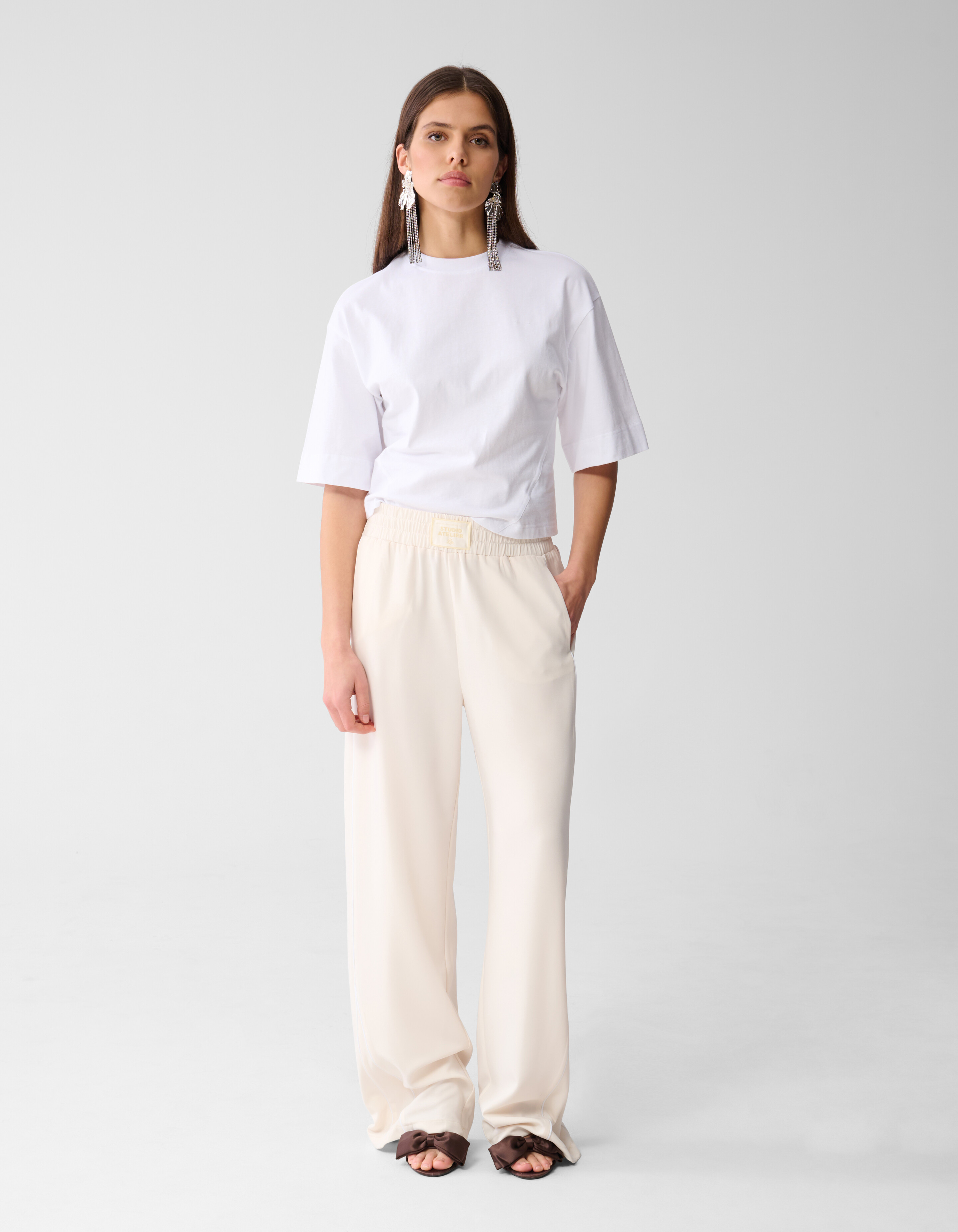 Sporty Wide Leg Broek Gebroken Wit SHOEBY WOMEN