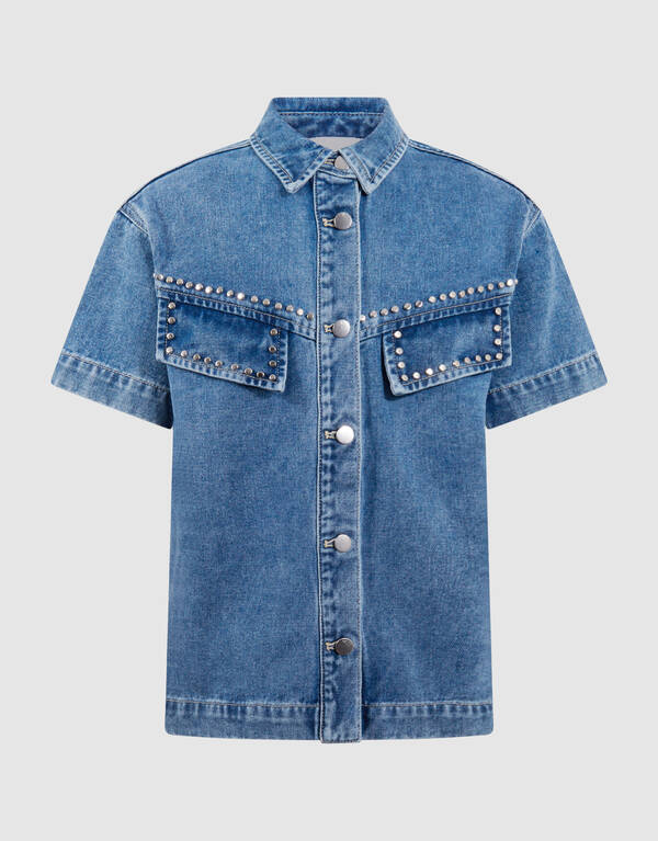 Denim Studs Blouse Blauw SHOEBY GIRLS