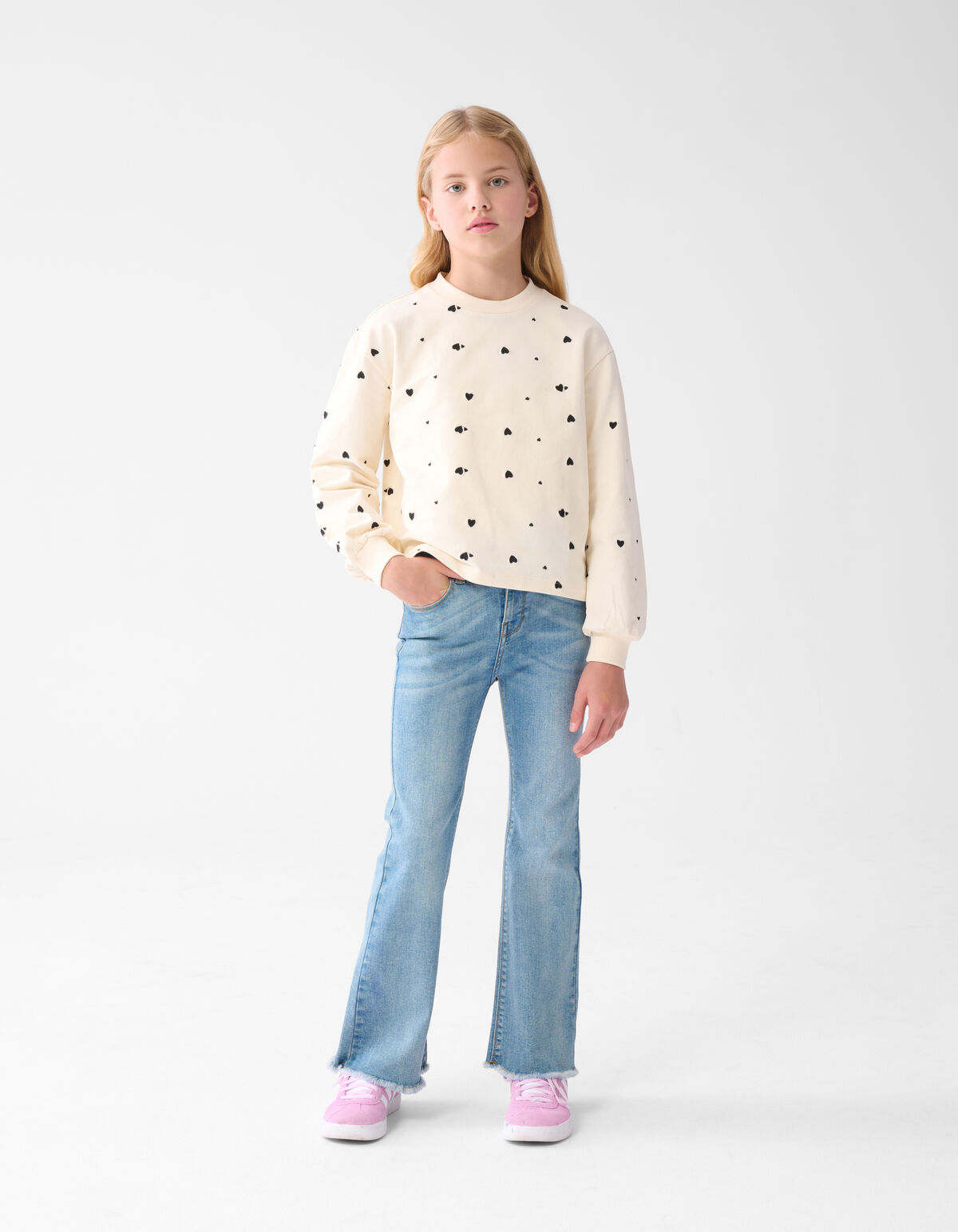 Heart Printed Longsleeve Gebroken Wit SHOEBY GIRLS