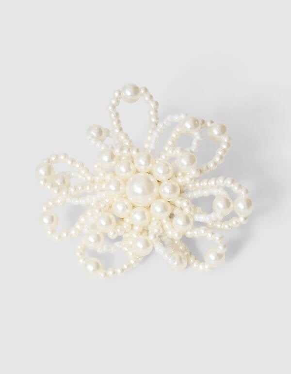 Statement Parel Flower Ring Gebroken Wit SHOEBY ACCESSOIRES