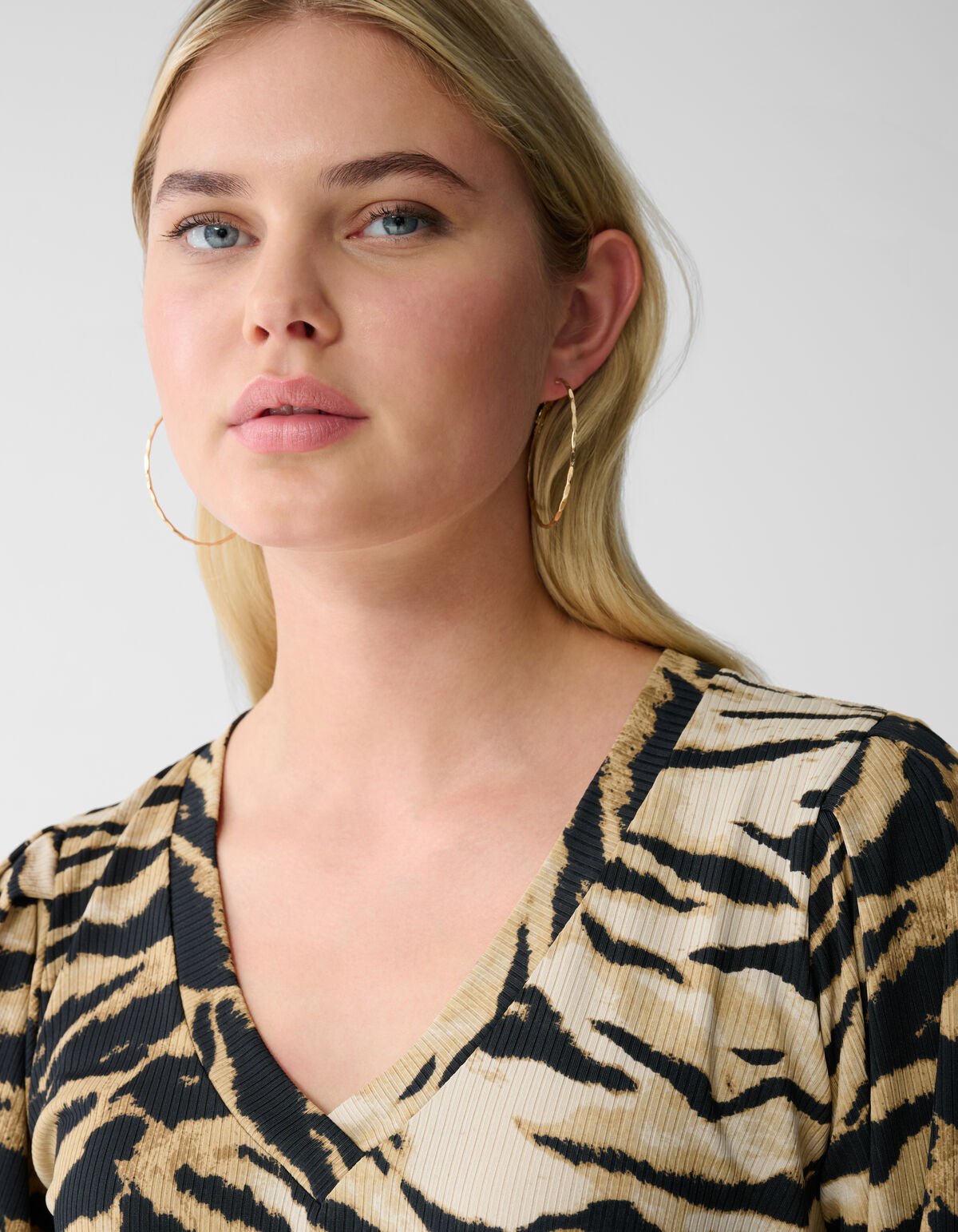 Tijgerprint Rib Jersey Top Bruin SHOEBY WOMEN