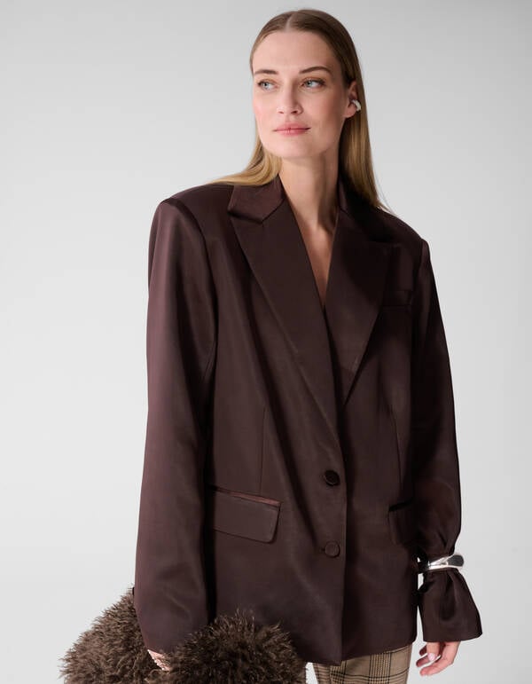 Oversized Satijnen Blazer Donkerbruin SHOEBY WOMEN
