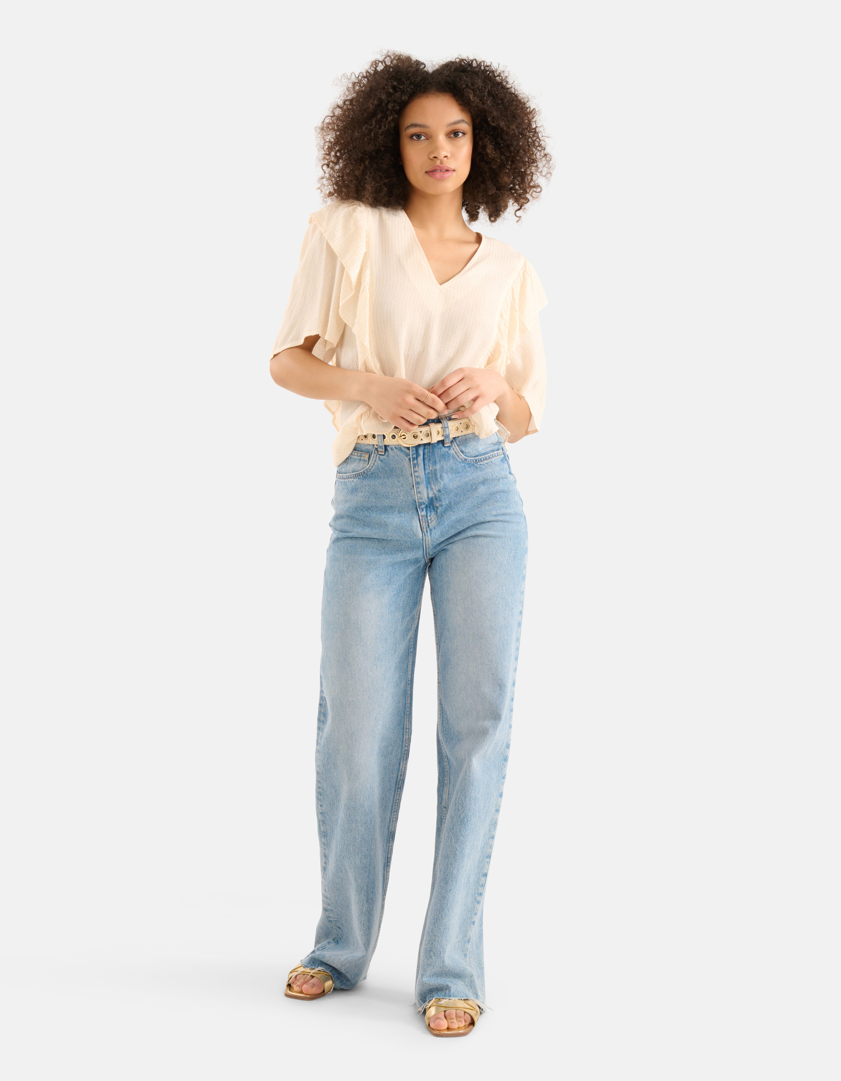 Ruffle Lurex Top Gebroken Wit SHOEBY WOMEN