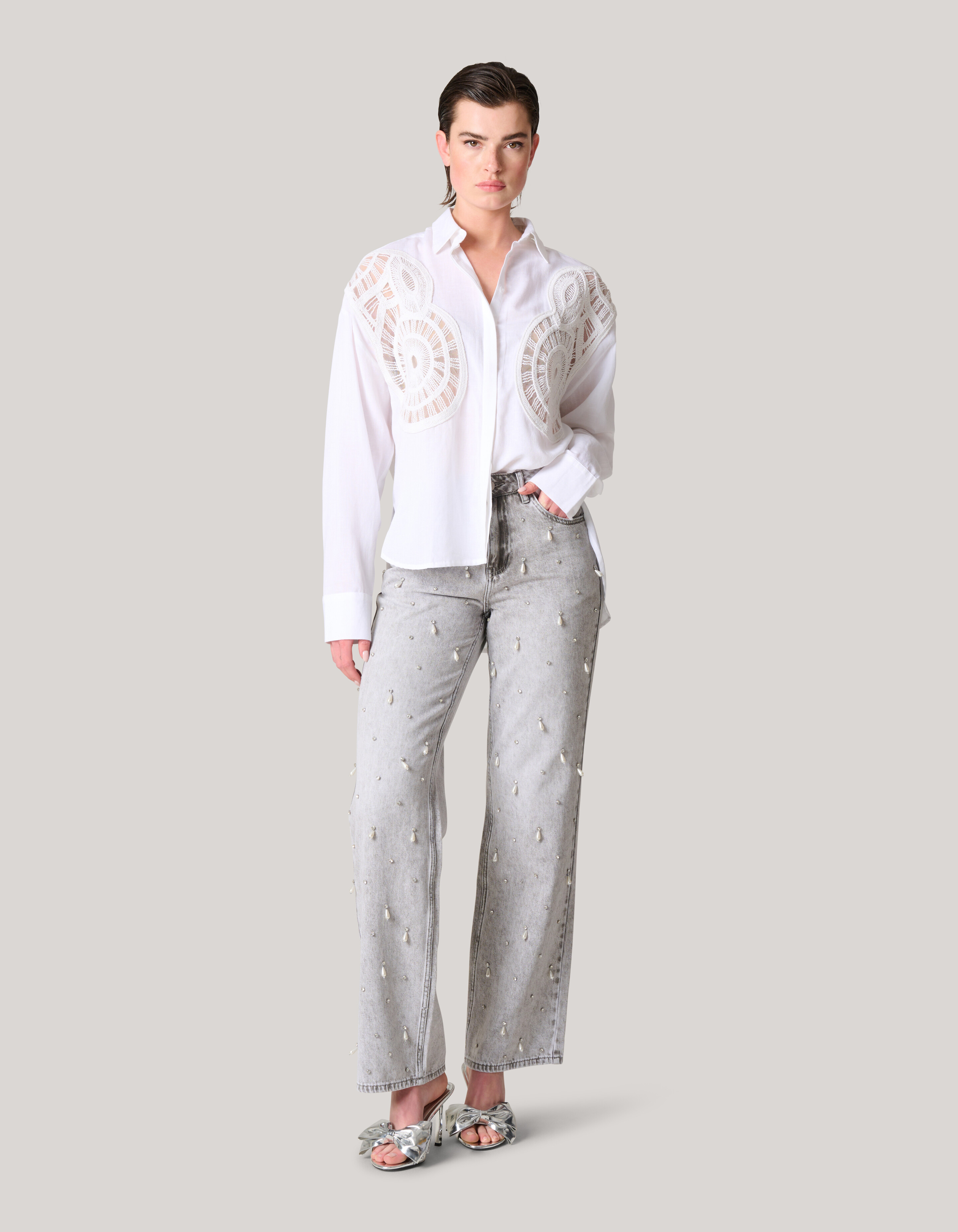 Linnen Crochet Blouse Wit SHOEBY WOMEN