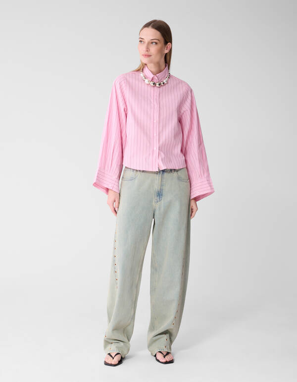 Poplin Pinstripe Artwork Blouse Roze SHOEBY WOMEN