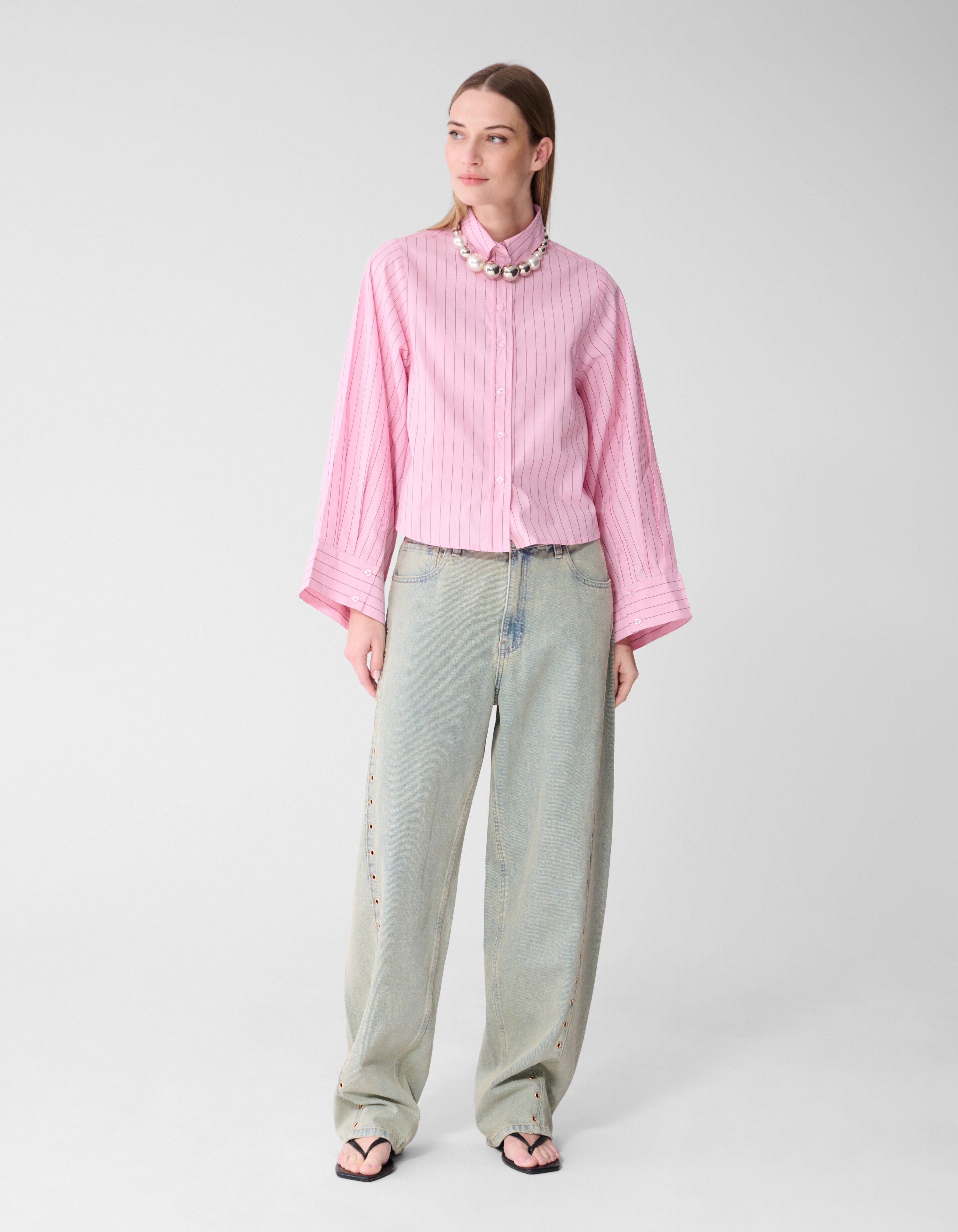 Poplin Pinstripe Artwork Blouse Roze SHOEBY WOMEN