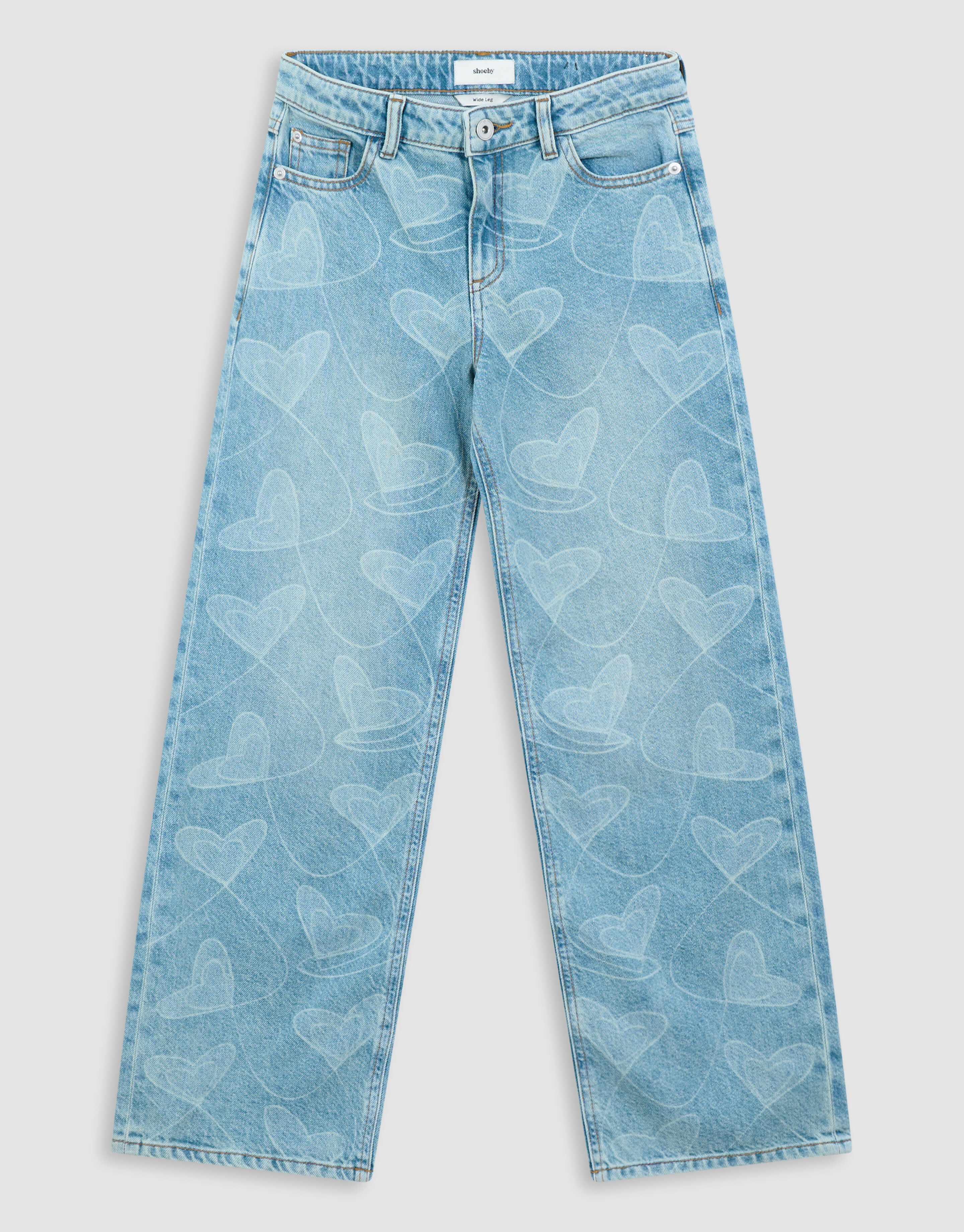 Heart Print Wide Leg Fit Jeans Blauw SHOEBY GIRLS