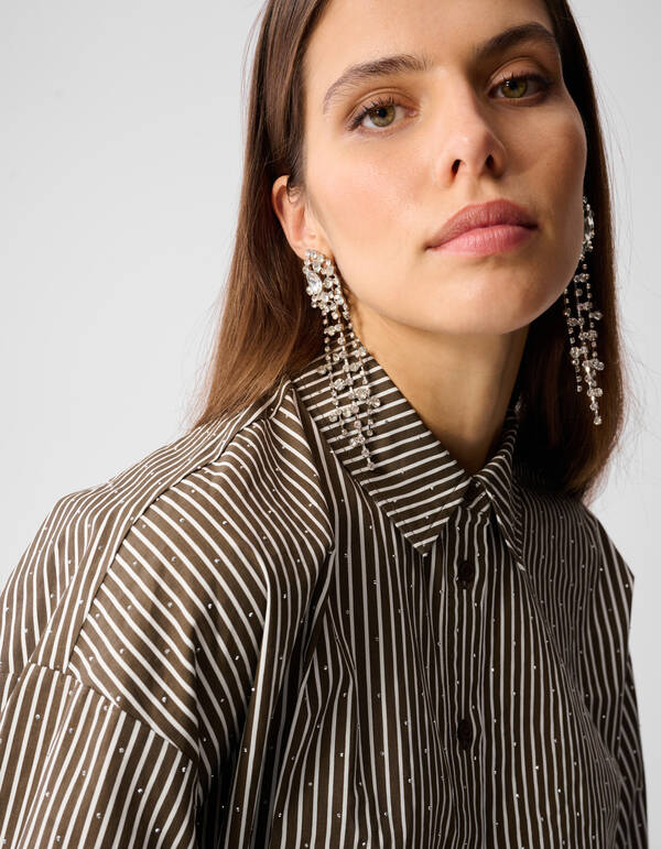 Pinstripe Strass Blouse Bruin SHOEBY WOMEN