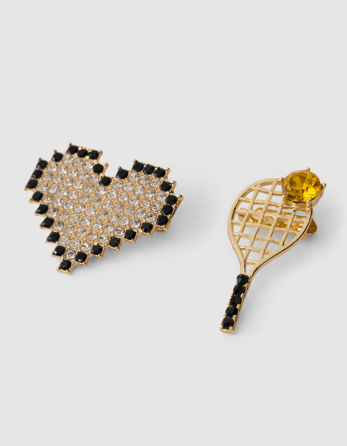 Tennis Racket/Heart Strass Broche Set Goud SHOEBY ACCESSOIRES