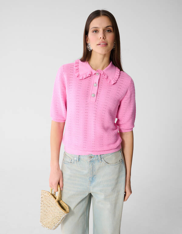 Gebreide Ruffle Polo Roze SHOEBY WOMEN