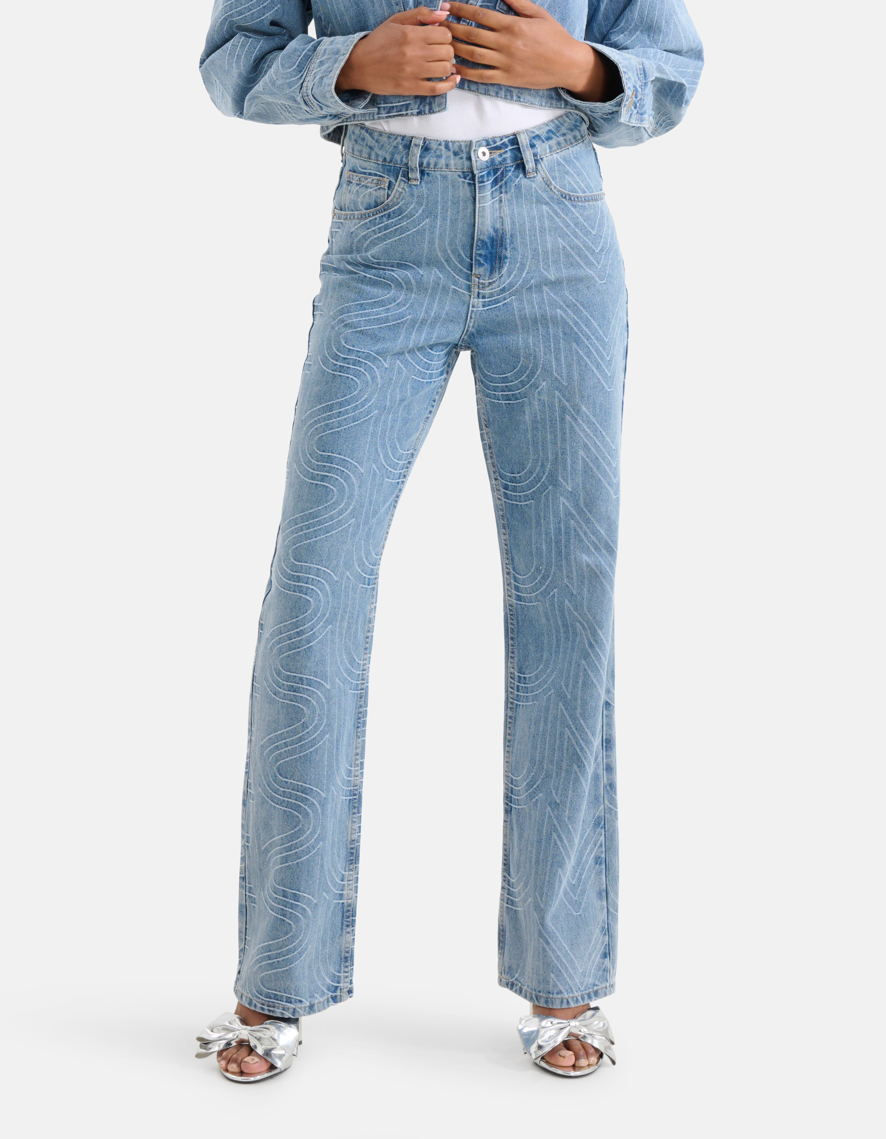Jacquard Straight Fit Jeans Mediumstone SHOEBY WOMEN