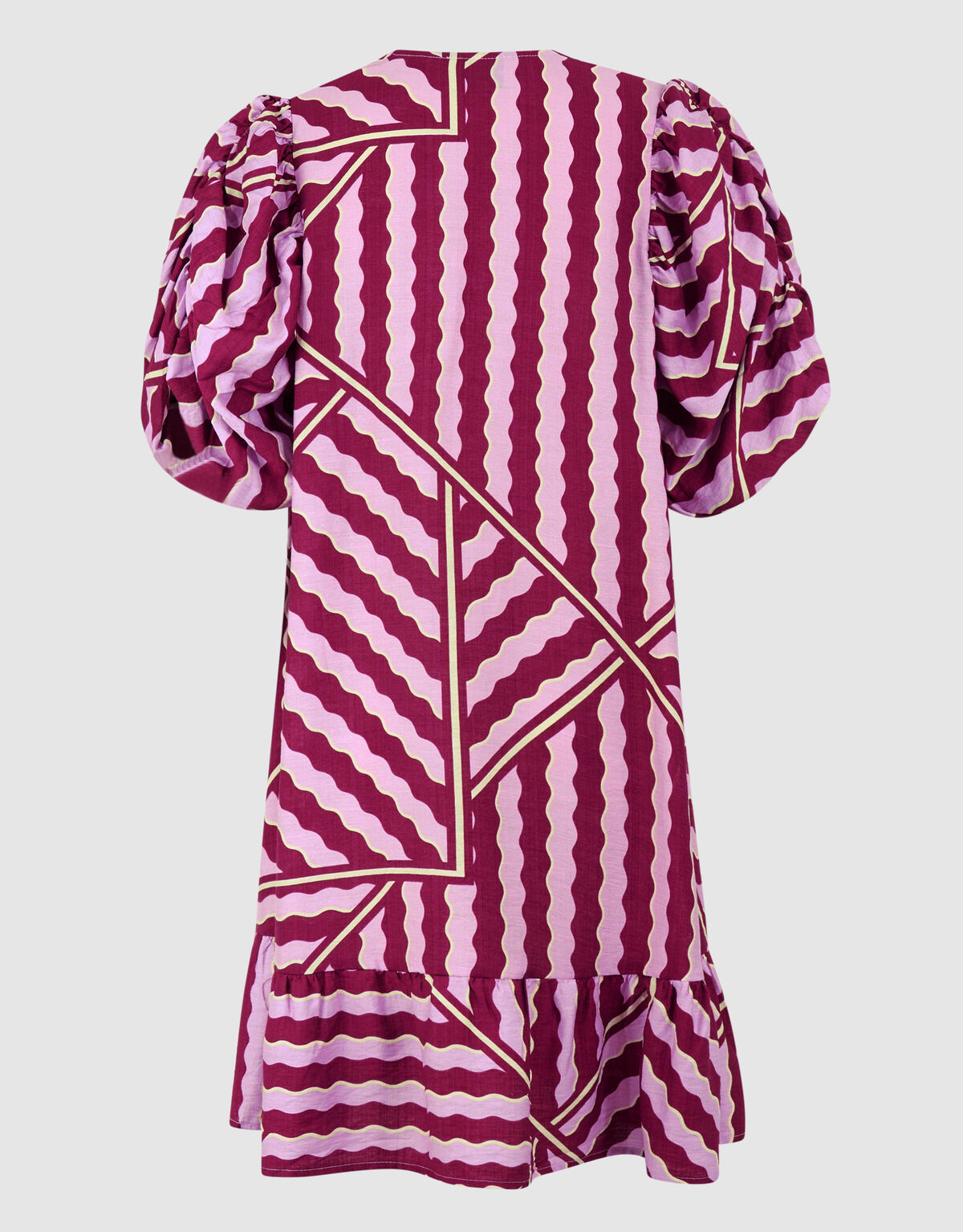 Wavy Printed Puffy Sleeve Mini Jurk Roze/Paars SHOEBY WOMEN
