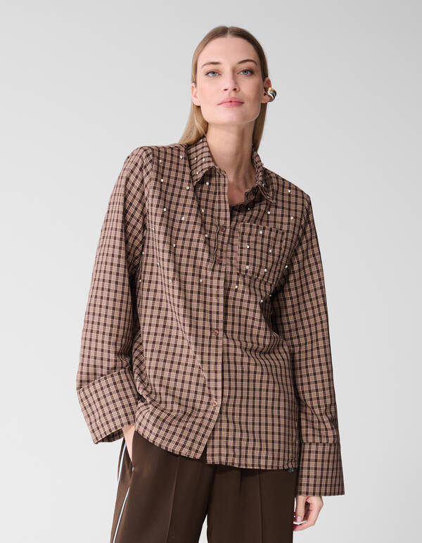 Ruiten Shoulder Strass Blouse Bruin SHOEBY WOMEN