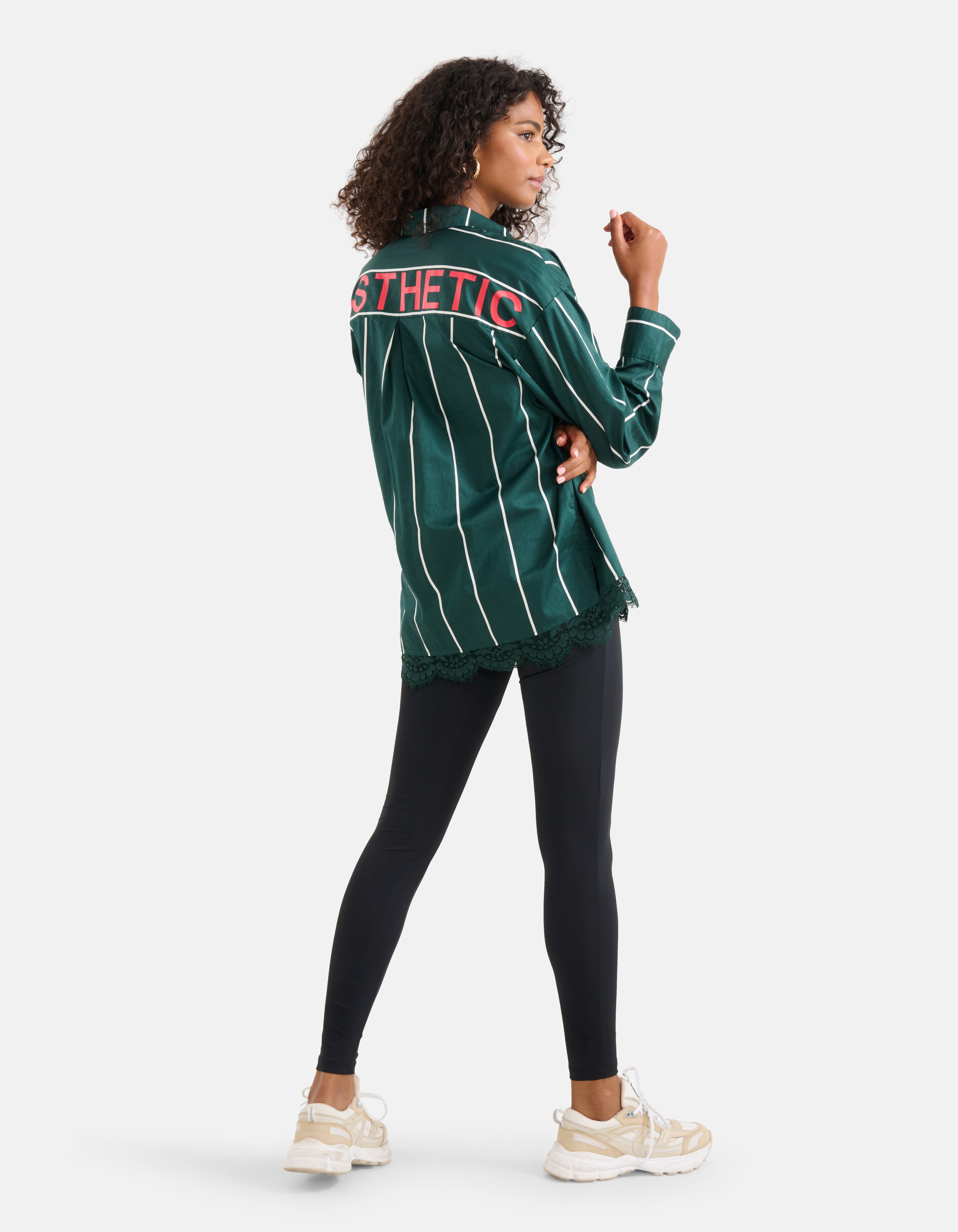 Kanten Pinstripe Blouse Donkergroen SHOEBY WOMEN