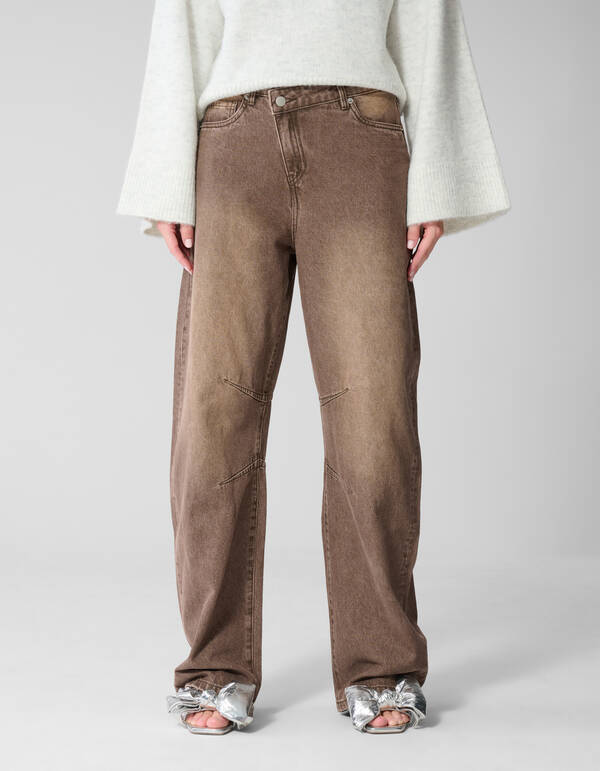 Asymmetric Barrel Fit Jeans Washed Bruin SHOEBY WOMEN