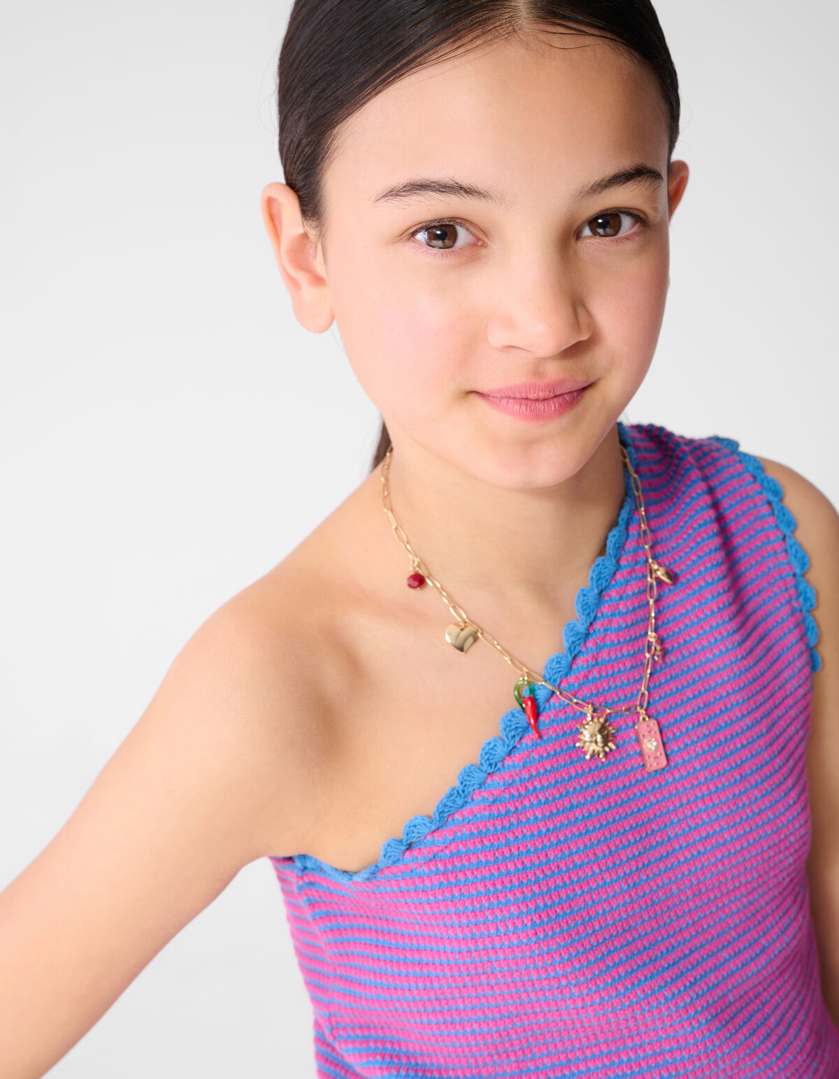 Gebreide One Shoulder Top Roze/Blauw SHOEBY GIRLS
