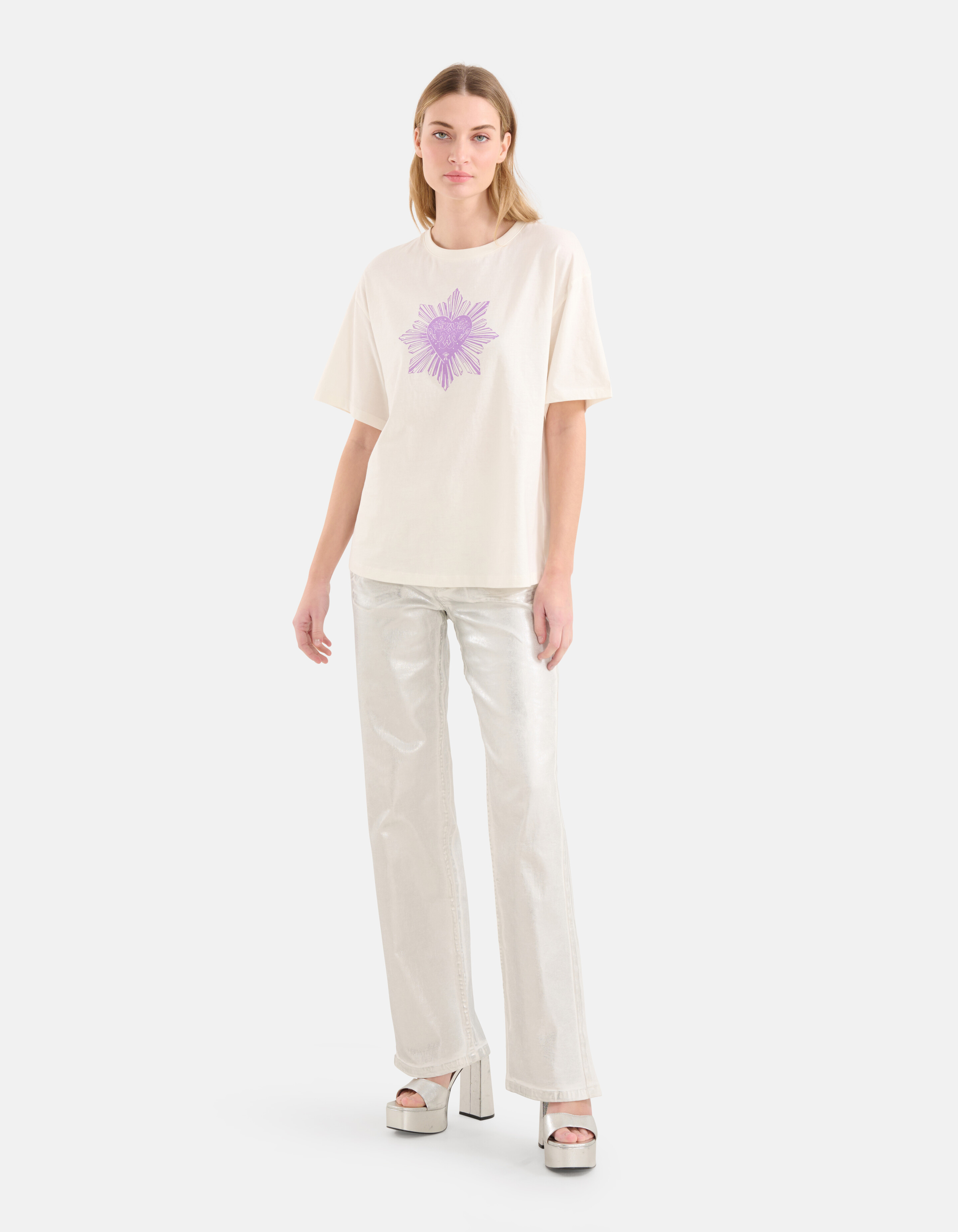 Heart Artwork T-shirt Gebroken Wit SHOEBY WOMEN