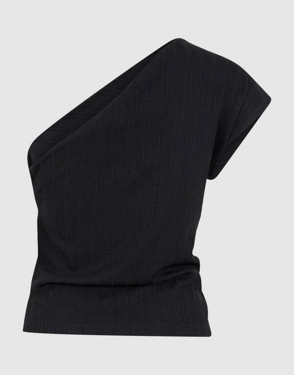Pleated One Shoulder Top Zwart SHOEBY WOMEN