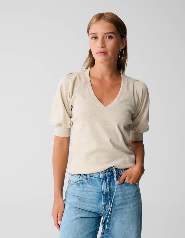Puff V-hals Top Beige SHOEBY WOMEN
