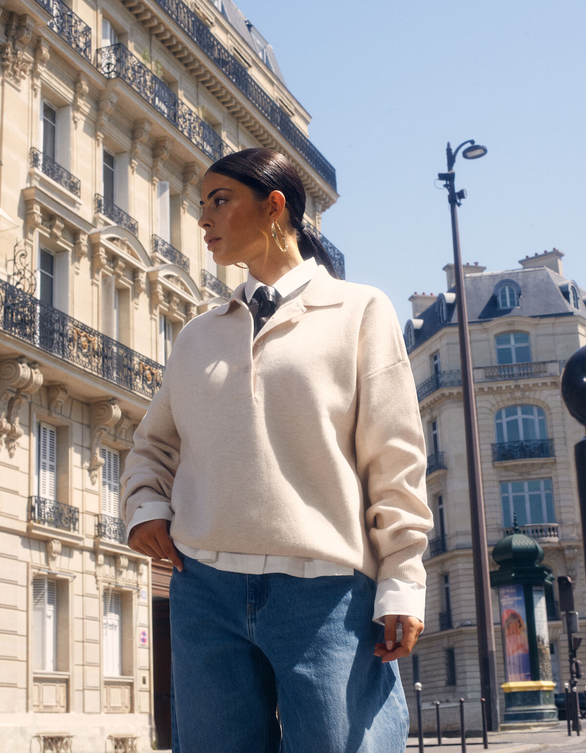 Oversized Polo Gebreide Trui Ecru SHOEBY WOMEN