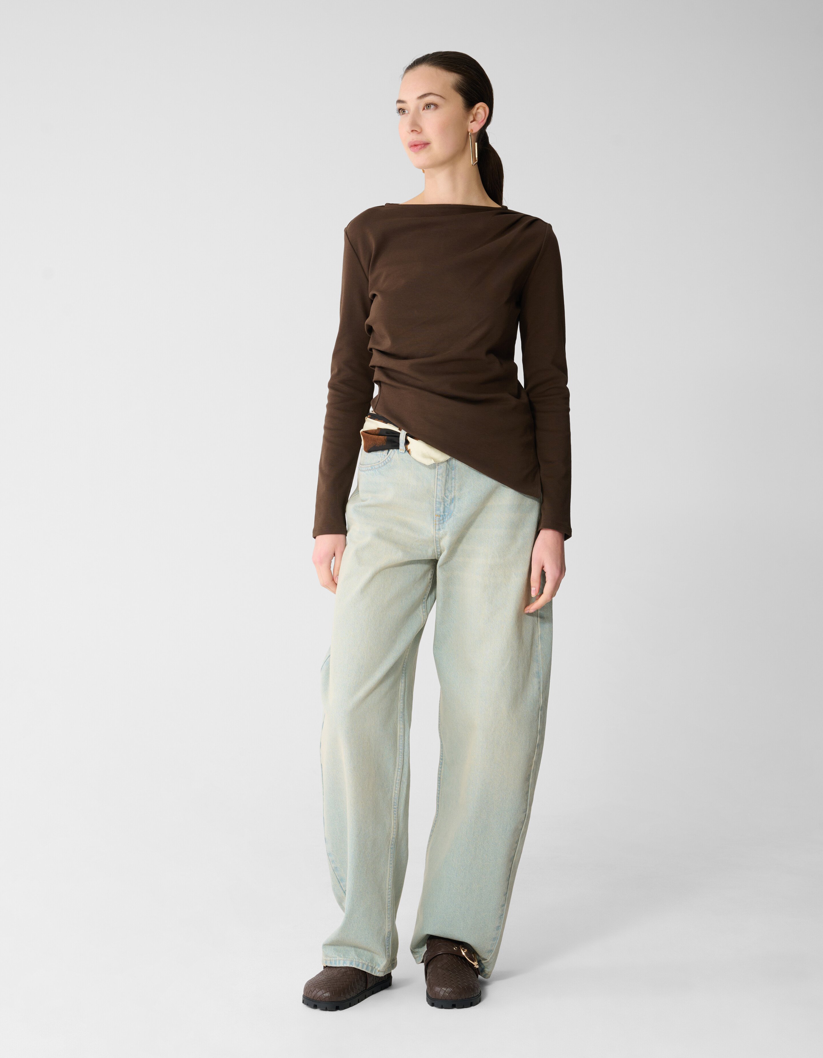 Drape Longsleeve Top Donkerbruin SHOEBY WOMEN