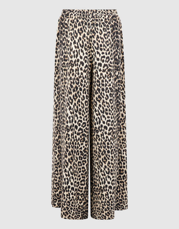 Leopard Twist Wide Leg Fit Broek Bruin SHOEBY WOMEN