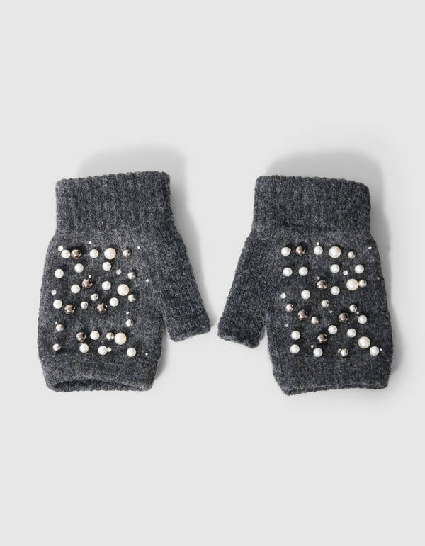 Beaded Fingerless Handschoenen Donkergrijs SHOEBY ACCESSOIRES