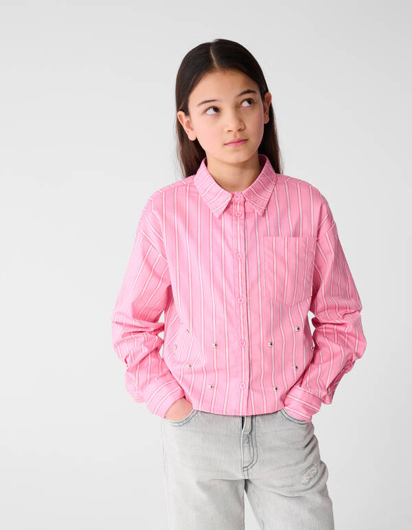 Pinstripe Stud Blouse Roze SHOEBY GIRLS