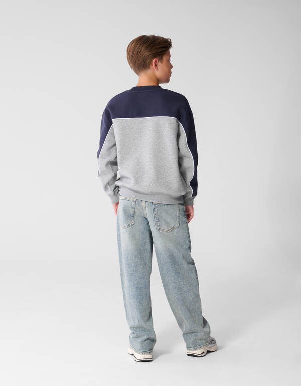 Oversized Piping Sweater Grijs/Donkerblauw SHOEBY BOYS