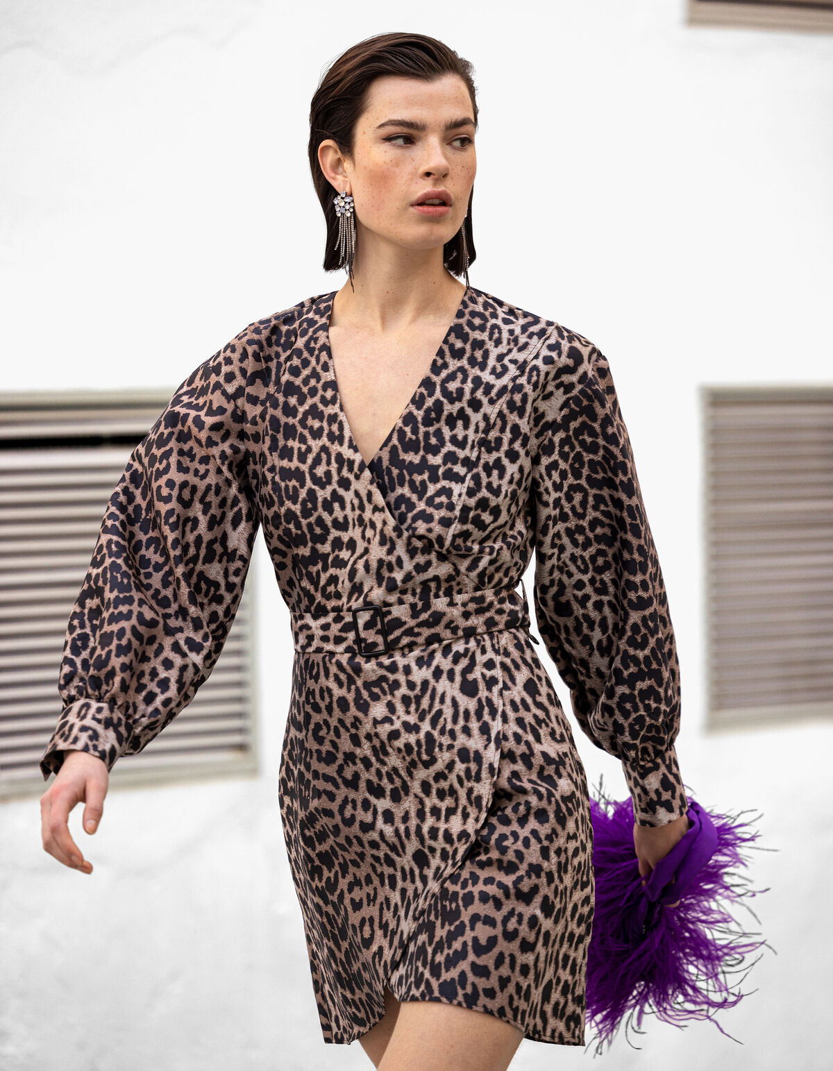 Leopard Jacquard Jurk Bruin SHOEBY WOMEN