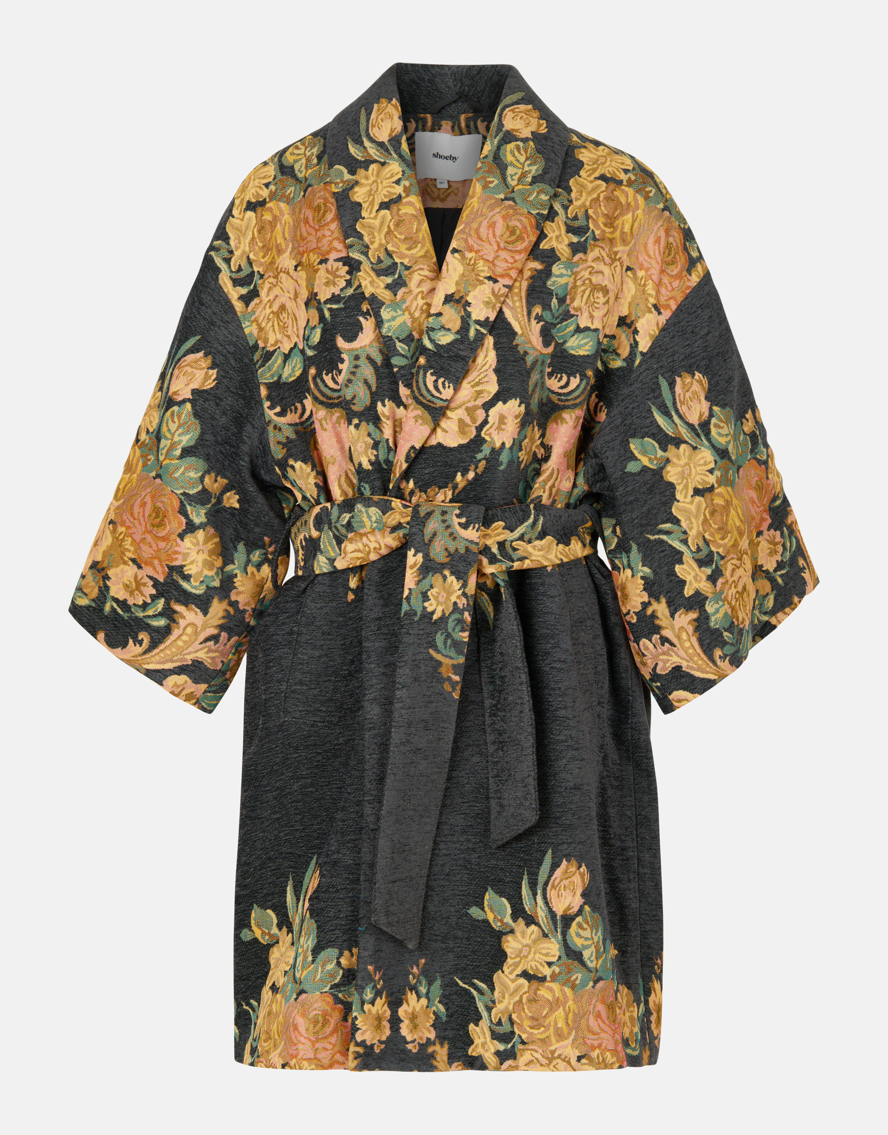 Jacquard Bloemenprint Kimono Donkergrijs SHOEBY WOMEN