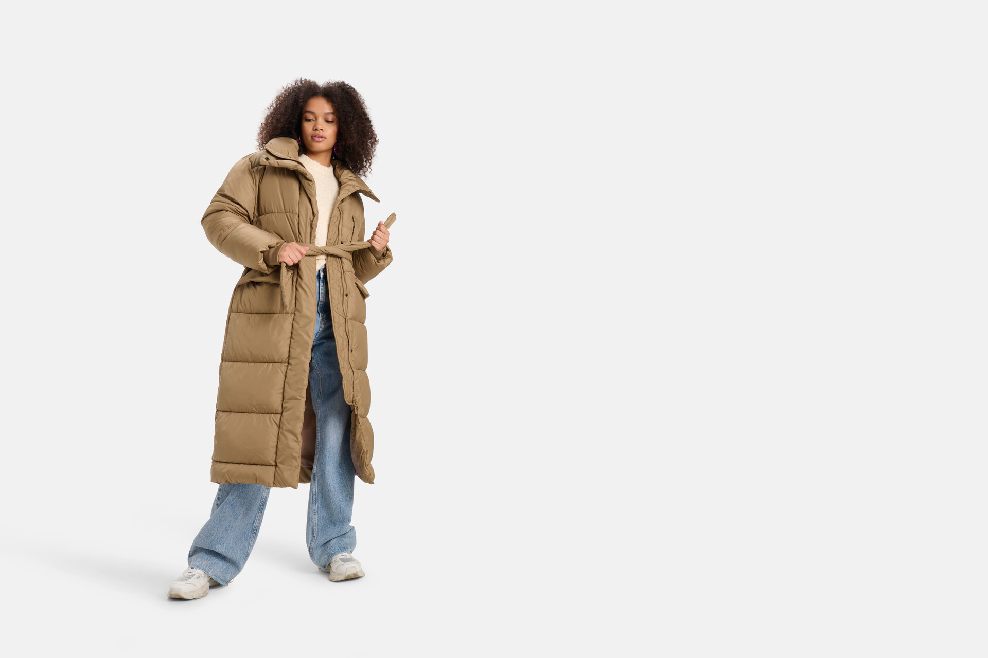 Lange Puffer Jas Beige SHOEBY WOMEN