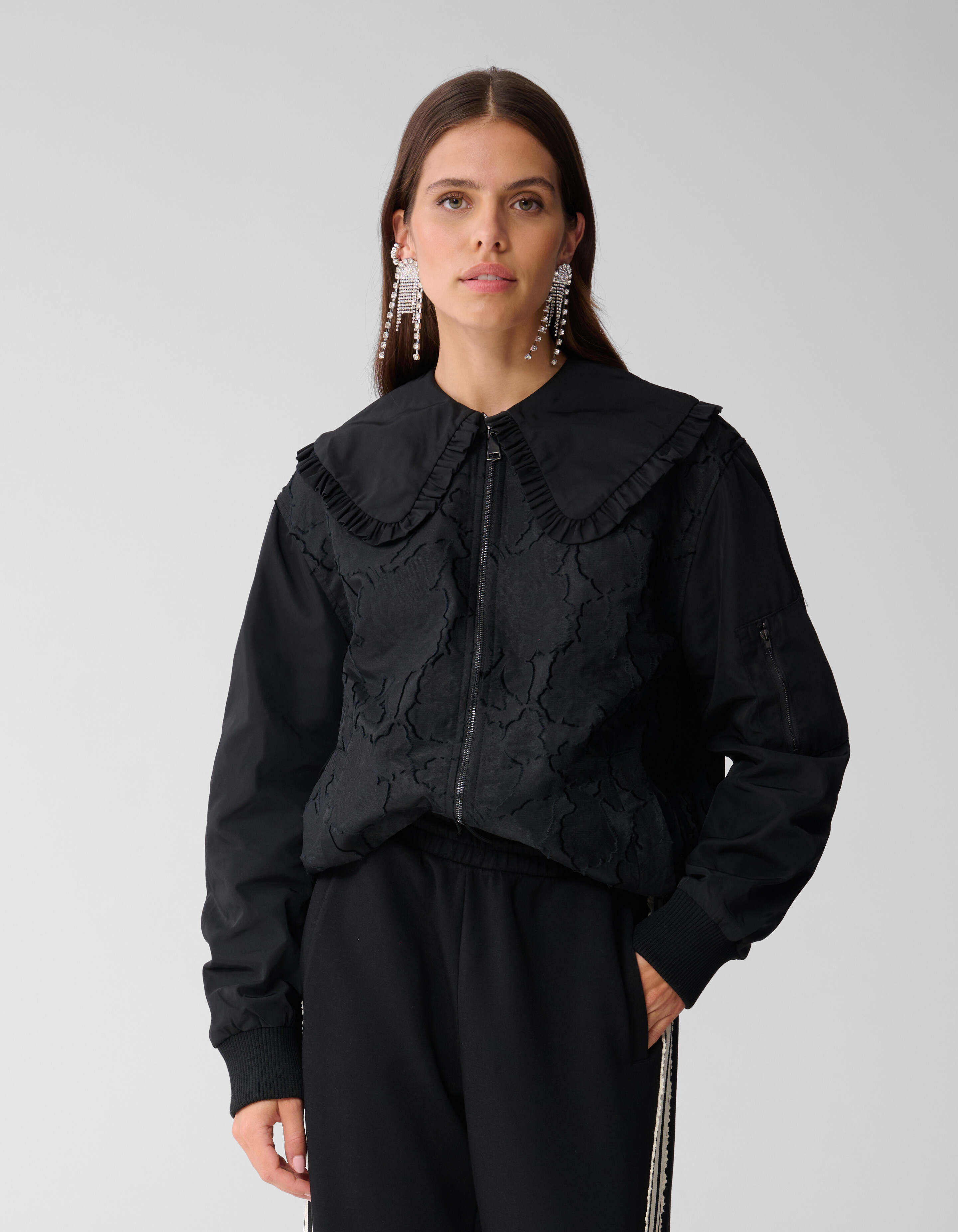 Oversized Big Collar Bomber Zwart SHOEBY WOMEN