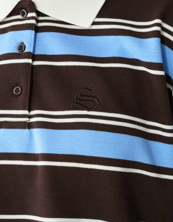 Gestreepte Polo Longsleeve Donkerbruin/Blauw SHOEBY WOMEN