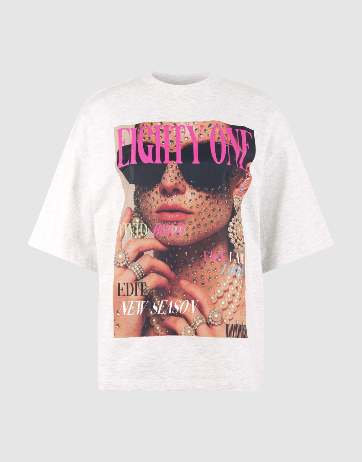 Oversized Magazine Artwork T-shirt Lichtgrijs SHOEBY WOMEN