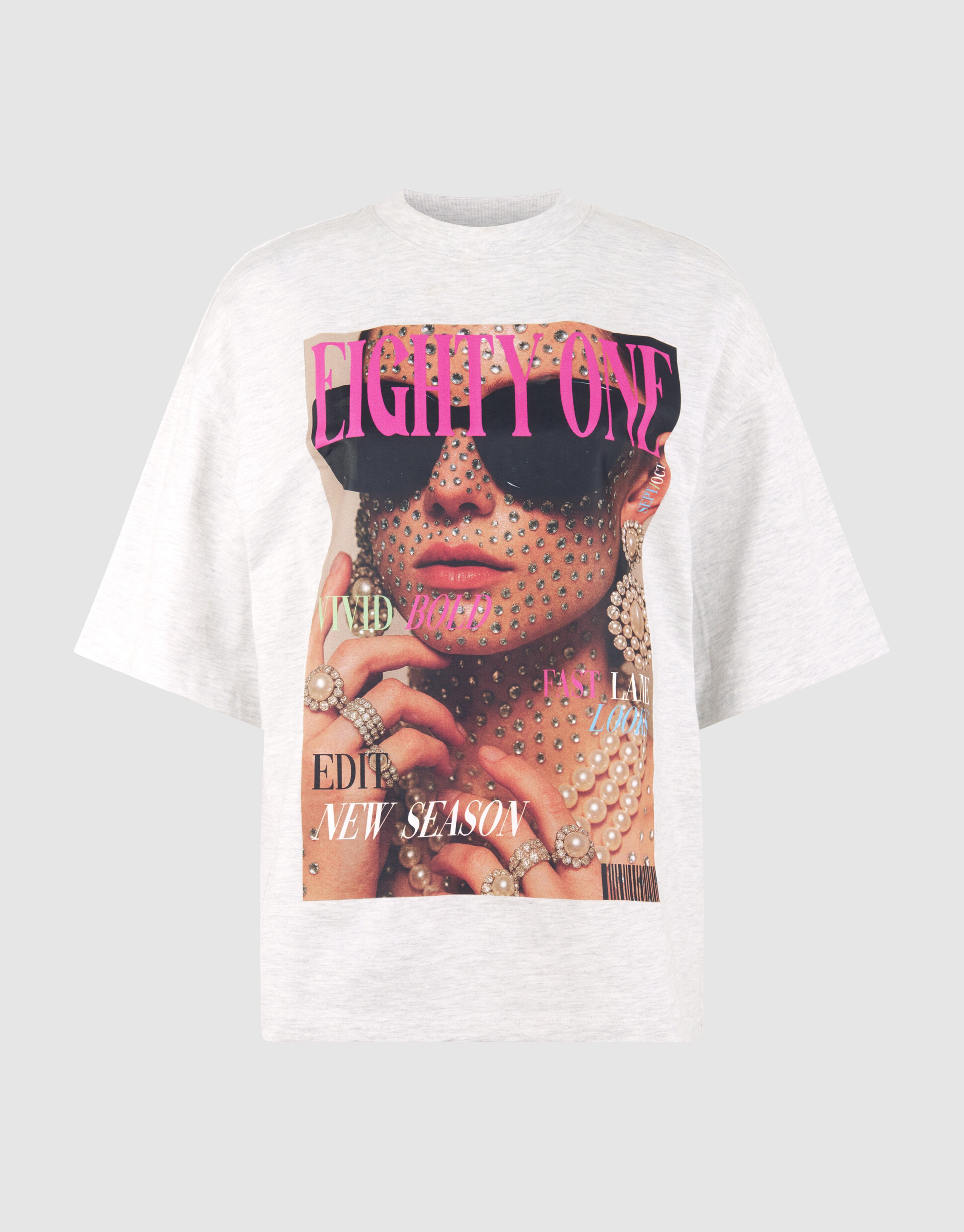 Oversized Magazine Artwork T-shirt Lichtgrijs SHOEBY WOMEN