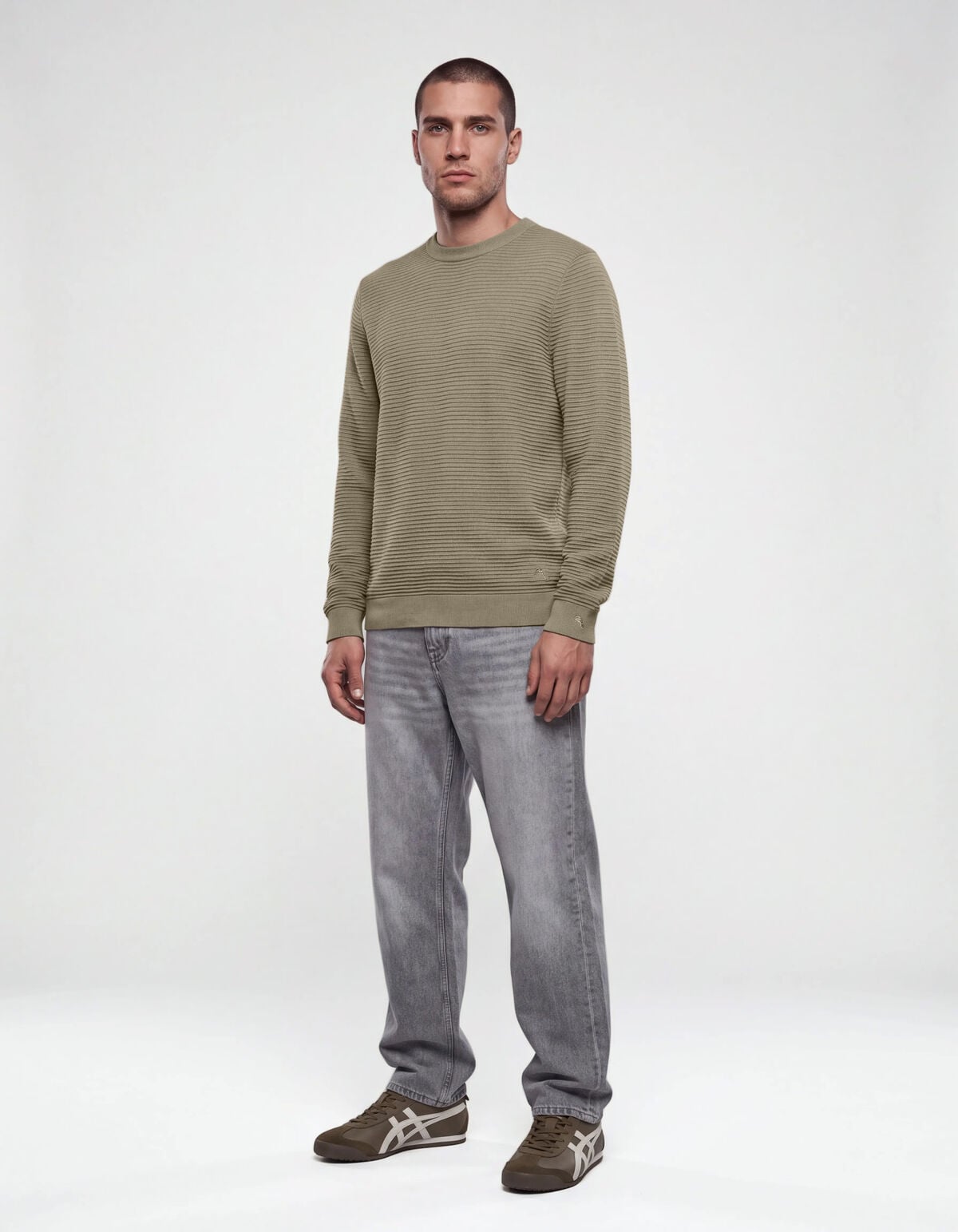 Rib Gebreide Trui Groen SHOEBY MEN