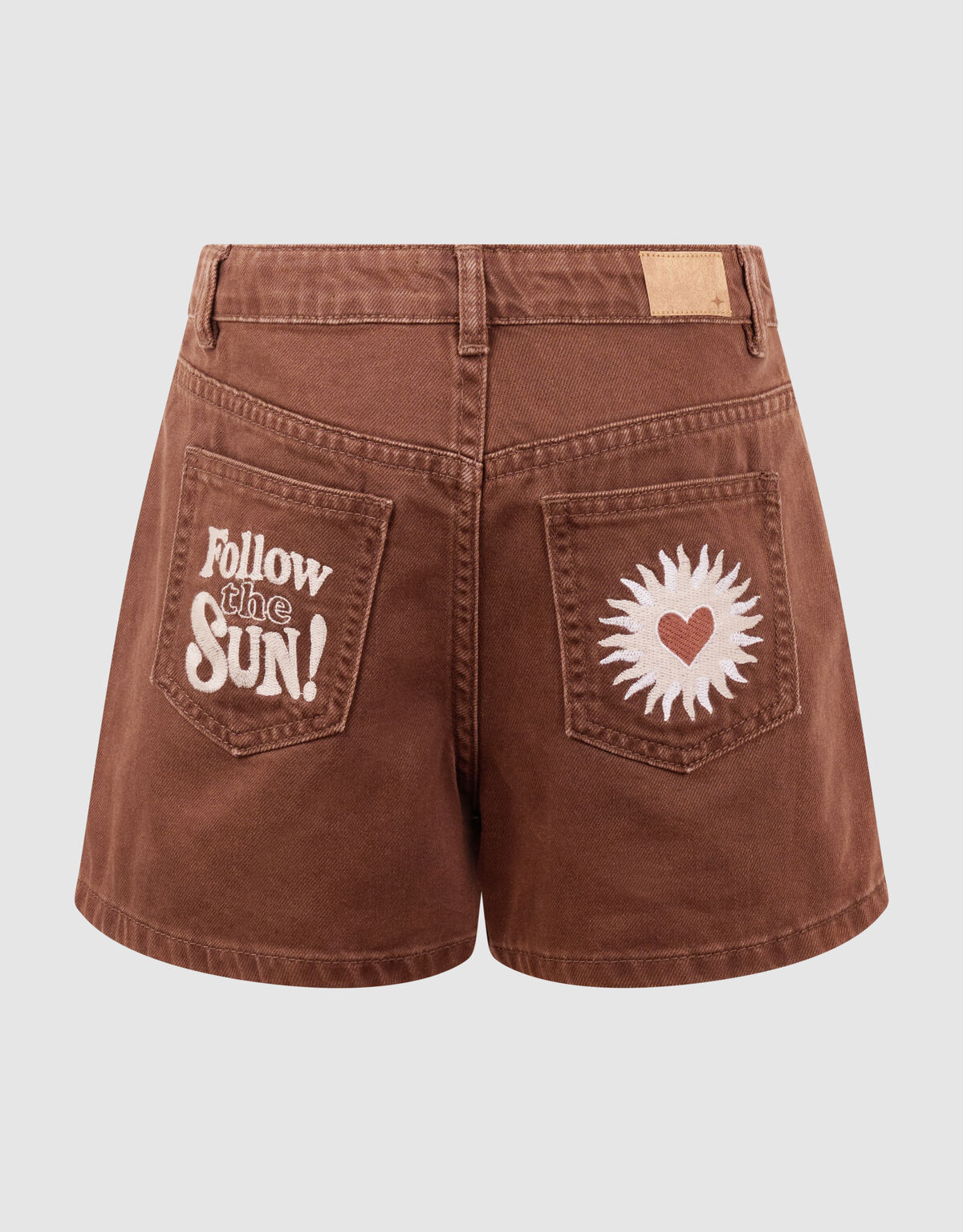 Heart Embroidery Denim Short Bruin SHOEBY GIRLS