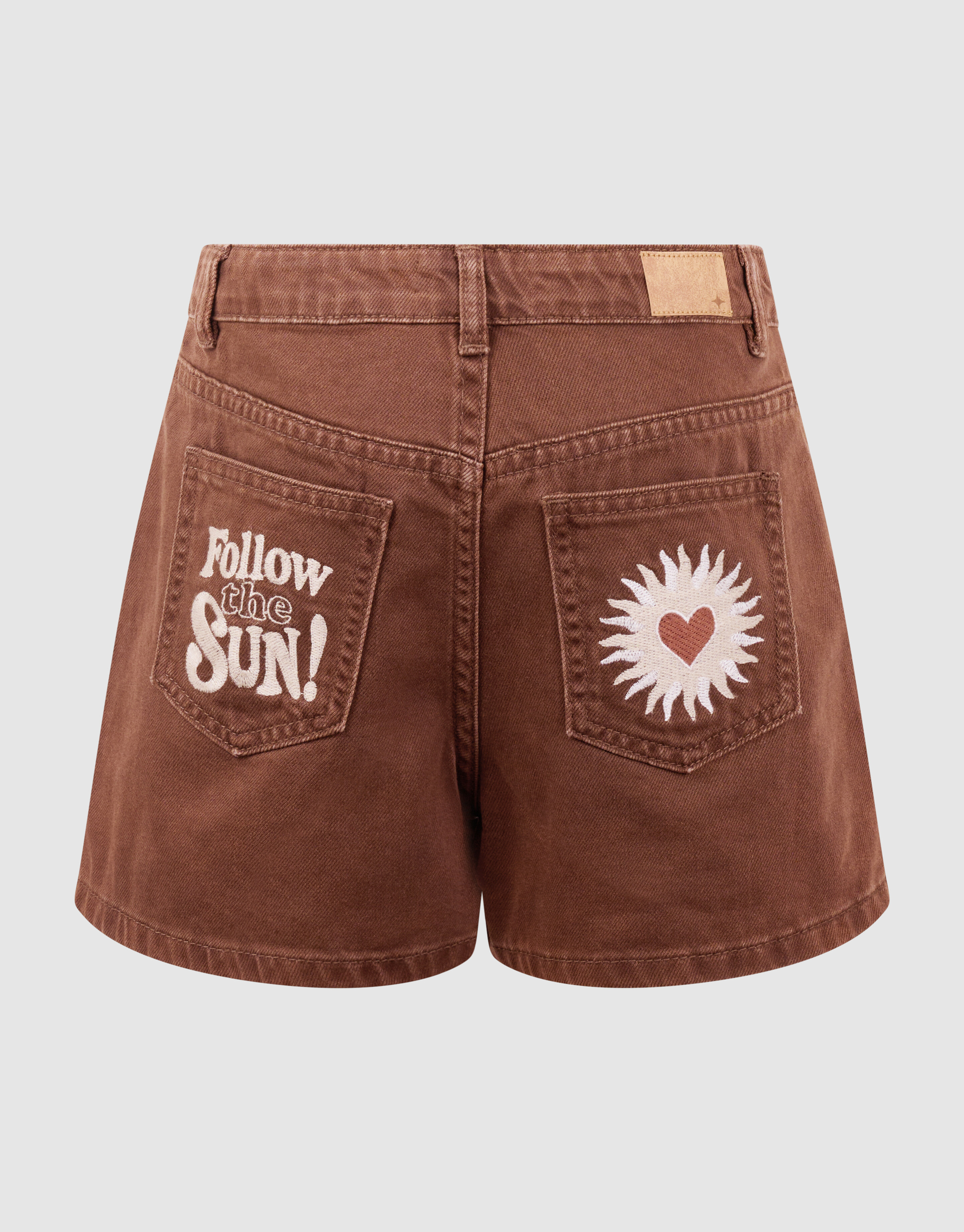 Heart Embroidery Denim Short Bruin SHOEBY GIRLS