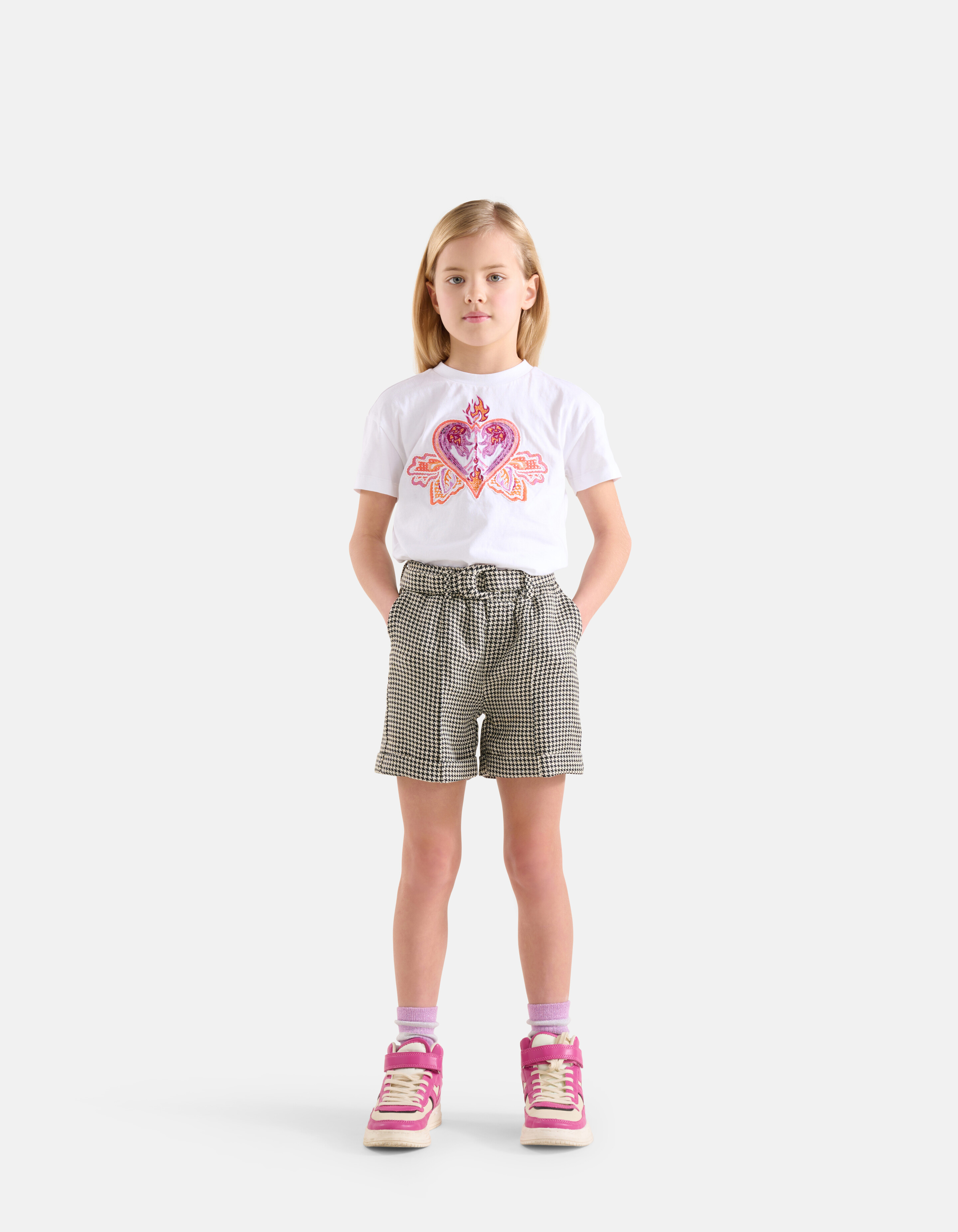 Heart Embroidery T-shirt Gebroken Wit SHOEBY GIRLS